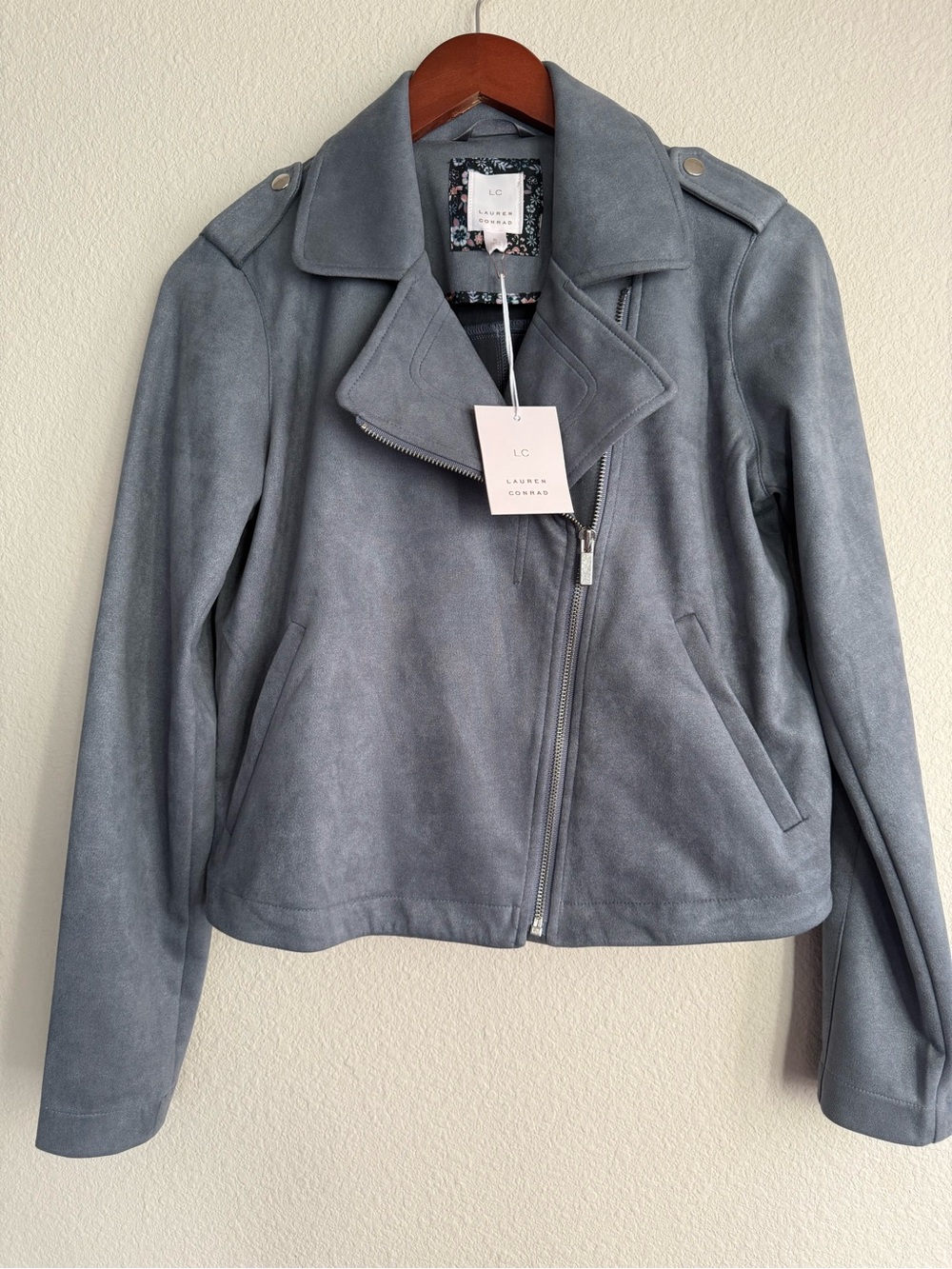 LC Lauren Conrad Women's Slate Suede Moto Jacket Size S